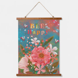 Farbenfrohe Florals rosa Inspiration Wandteppich Mit Holzrahmen