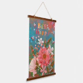 Farbenfrohe Florals rosa Inspiration Wandteppich Mit Holzrahmen (Gewinkelt)