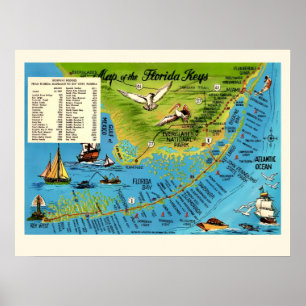 Farbenfrohe Florida Keys 18x24 Karte Poster