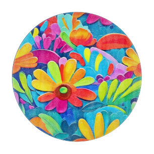 Farbenfrohe Flower Power Malerei Schneidebrett