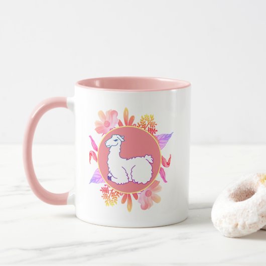 Farbenfrohe Fluffy Schlaflama & Foliage Tasse (Mit Donut)