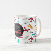 Farbenfrohe Flugzeuge Muster Individuelle Name Kaffeetasse (VorderseiteRechts)