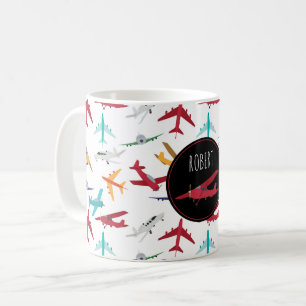 Farbenfrohe Flugzeuge Muster Individuelle Name Kaffeetasse