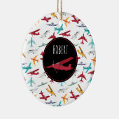 Farbenfrohe Flugzeuge Muster Individuelle Name Keramik Ornament (Rechts)