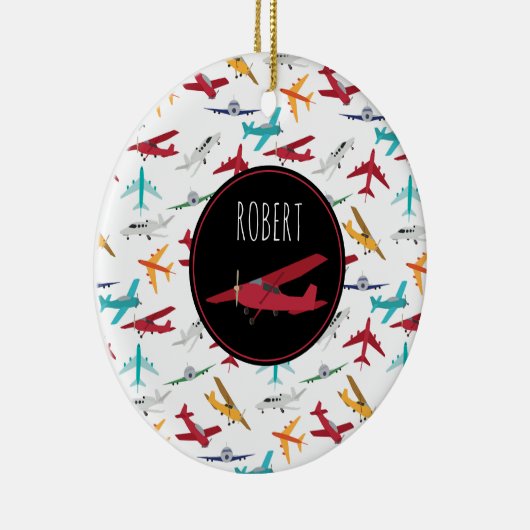 Farbenfrohe Flugzeuge Muster Individuelle Name Keramik Ornament (Rechts)