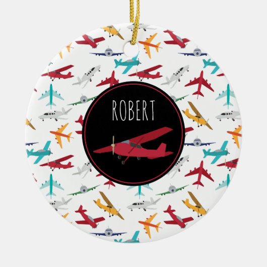 Farbenfrohe Flugzeuge Muster Individuelle Name Keramik Ornament (Vorne)