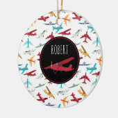 Farbenfrohe Flugzeuge Muster Individuelle Name Keramik Ornament (Links)