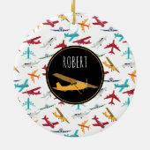 Farbenfrohe Flugzeuge Muster Individuelle Name Keramik Ornament (Hinten)