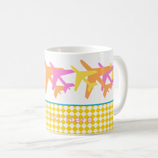 Farbenfrohe Flugzeuge reisen Crew Custom Text Kaffeetasse (VorderseiteRechts)