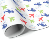 Farbenfrohe Flugzeuge und Wolken, Niedlicher Aviat Geschenkpapier (Rolleneckpunkt)