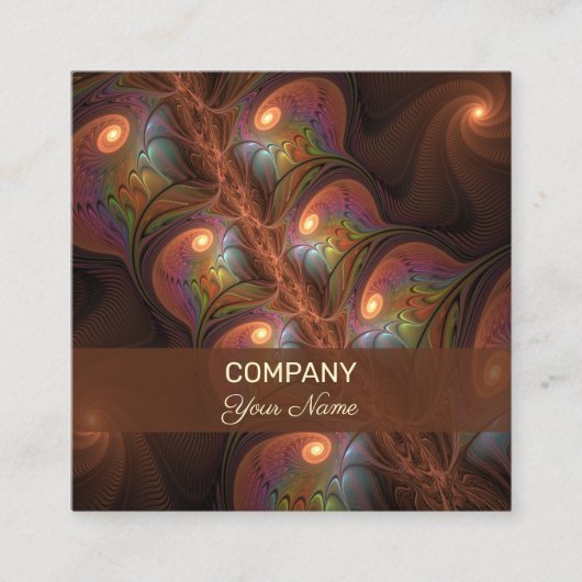 Farbenfrohe fluoreszierende Abstrakte braune Frakt Quadratische Visitenkarte (Vorderseite)
