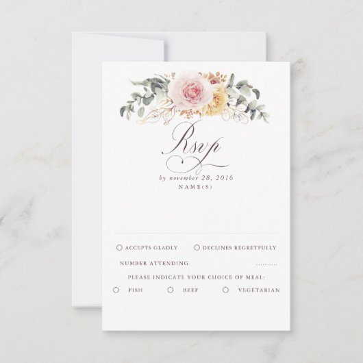 Farbenfrohe Foliage Boho Wedding RSVP Karte (Vorderseite)