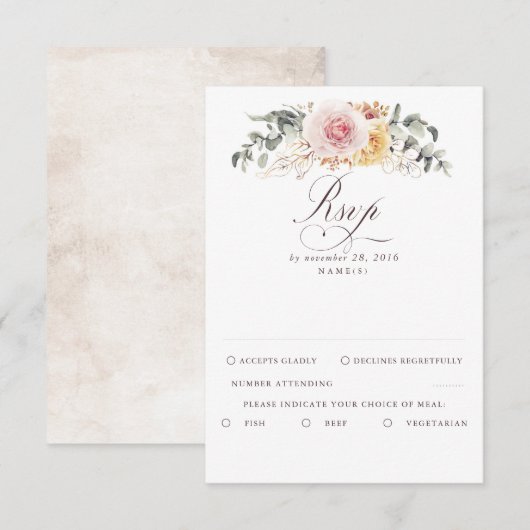Farbenfrohe Foliage Boho Wedding RSVP Karte (Vorne/Hinten)