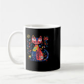 Farbenfrohe Folk Art Cat Illustration mit Blumen E Kaffeetasse (Links)