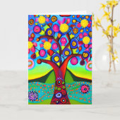 Farbenfrohe Folk Art Style Tree | Denken Sie an Si Karte (Gelbe Blume)