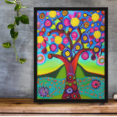 Farbenfrohe Folk Art Style Tree Fotodruck