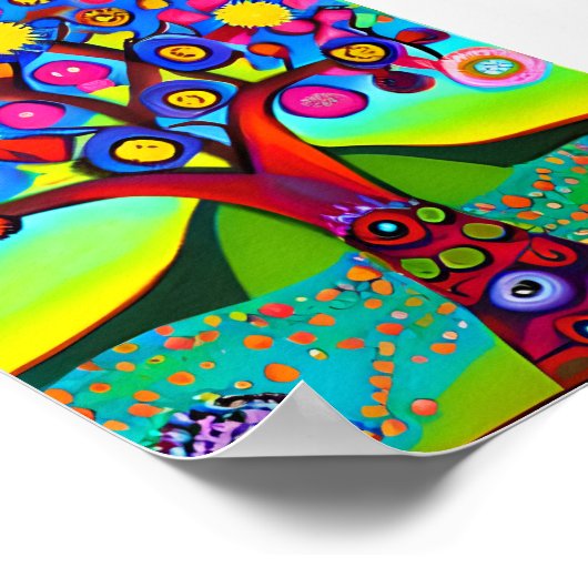 Farbenfrohe Folk Art Style Tree Poster (Ecke)