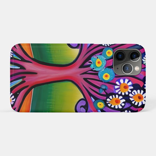 Farbenfrohe Folk Art Style Whimsical Tree Case-Mate iPhone Hülle (Rückseite (Horizontal))