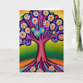 Farbenfrohe Folk Art Style Whimsical Tree | Geburt Karte (Vorderseite)