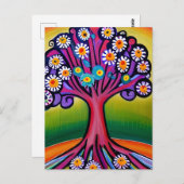 Farbenfrohe Folk Art Style Whimsical Tree Postkarte (Vorne/Hinten)