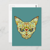 Farbenfrohe Folk Art Sugar Magical Cat Postkarte (Vorne/Hinten)