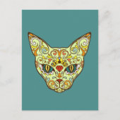 Farbenfrohe Folk Art Sugar Magical Cat Postkarte (Vorderseite)