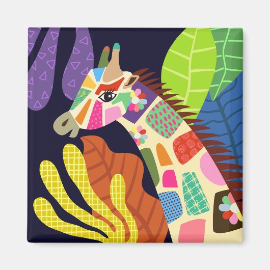 Farbenfrohe Folk Dschungel Giraffe Magnet (Vorne)