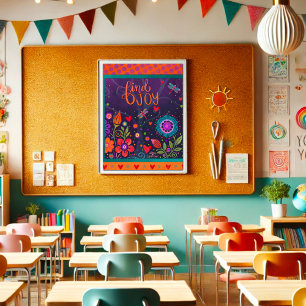 Farbenfrohe Folk Floral Joy Quote Dragonflies Spaß Poster