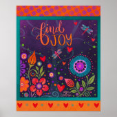 Farbenfrohe Folk Floral Joy Quote Dragonflies Spaß Poster (Vorne)