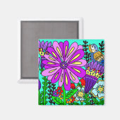 Farbenfrohe Folklore Art Bird und Blume Magnet (Vorderseite/Rückseite)