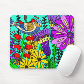 Farbenfrohe Folklore Art Bird und Blume Mousepad (Mit Mouse)