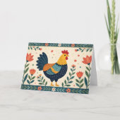 Farbenfrohe Folklore Art Chicken & Blume Border Karte (Vorderseite)