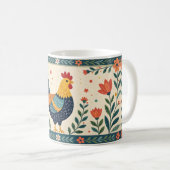 Farbenfrohe Folklore Art Hühnchen und Blume Grenze Kaffeetasse (VorderseiteRechts)