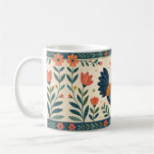 Farbenfrohe Folklore Art Hühnchen und Blume Grenze Kaffeetasse (Links)