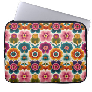 Farbenfrohe Folklore Art Retro Bohemisches Blumenm Laptopschutzhülle