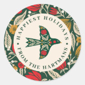 Farbenfrohe Folklore Floral Bird Weihnachtszeit Na Runder Aufkleber (Vorderseite)