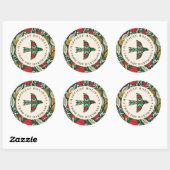 Farbenfrohe Folklore Floral Bird Weihnachtszeit Na Runder Aufkleber (Blatt)