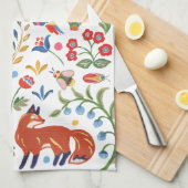 Farbenfrohe Folklore Tierwald Floral Rabbit Fox Geschirrtuch (Viertel Falte)