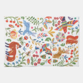 Farbenfrohe Folklore Tierwald Floral Rabbit Fox Geschirrtuch (Horizontal)