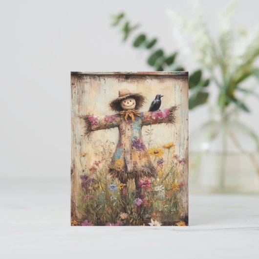 Farbenfrohe Folkloreinskizze mit Wildblumen Postkarte (Stehend Vorderseite)