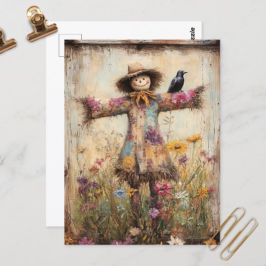 Farbenfrohe Folkloreinskizze mit Wildblumen Postkarte