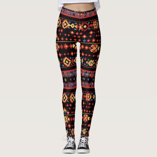 Farbenfrohe Folkloremuster Leggings (Vorderseite)
