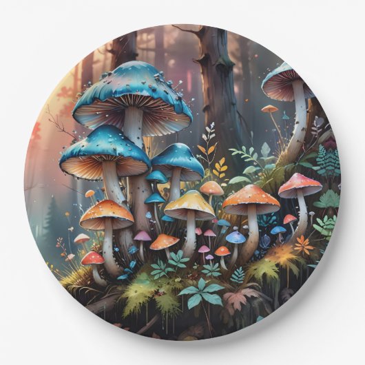 Farbenfrohe Forelle Pilz Pappteller (Vorderseite)