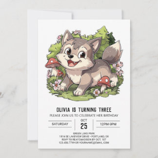 Farbenfrohe Forest Digital Wolf Geburtstag Einladung