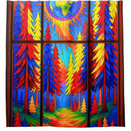 Farbenfrohe Forstkunst Duschvorhang (Vorderseite)