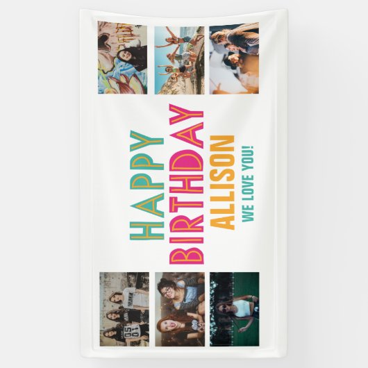 Farbenfrohe Foto Collage Kid's Happy Birthday Part Banner (Vertikal)