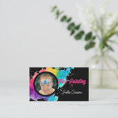 Farbenfrohe Foto-Gesichtspainter Schwarzer Hinterg Visitenkarte (Stehend Vorderseite)