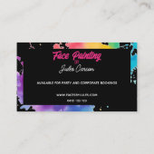 Farbenfrohe Foto-Gesichtspainter Schwarzer Hinterg Visitenkarte (Rückseite)