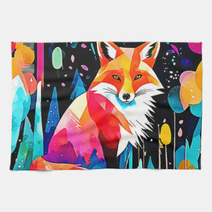 Farbenfrohe Fox Abstrakt Art Geschirrtuch
