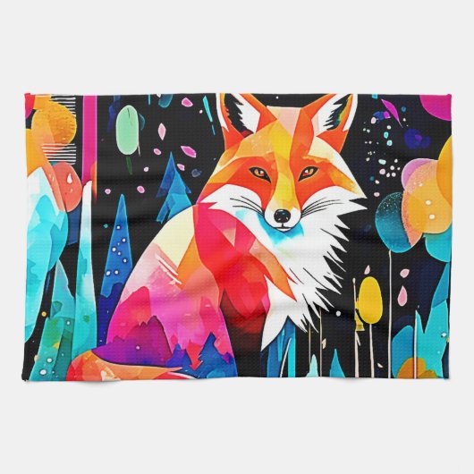 Farbenfrohe Fox Abstrakt Art Geschirrtuch (Horizontal)